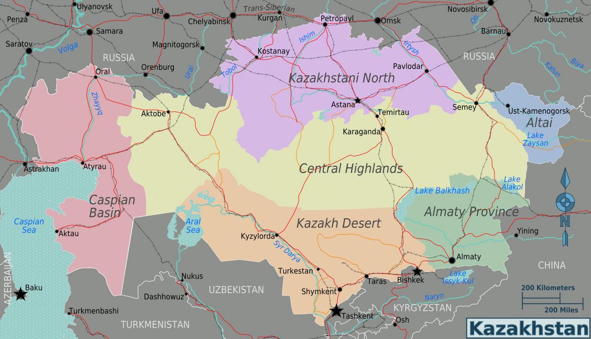 mapa Kazakhstan eskualde