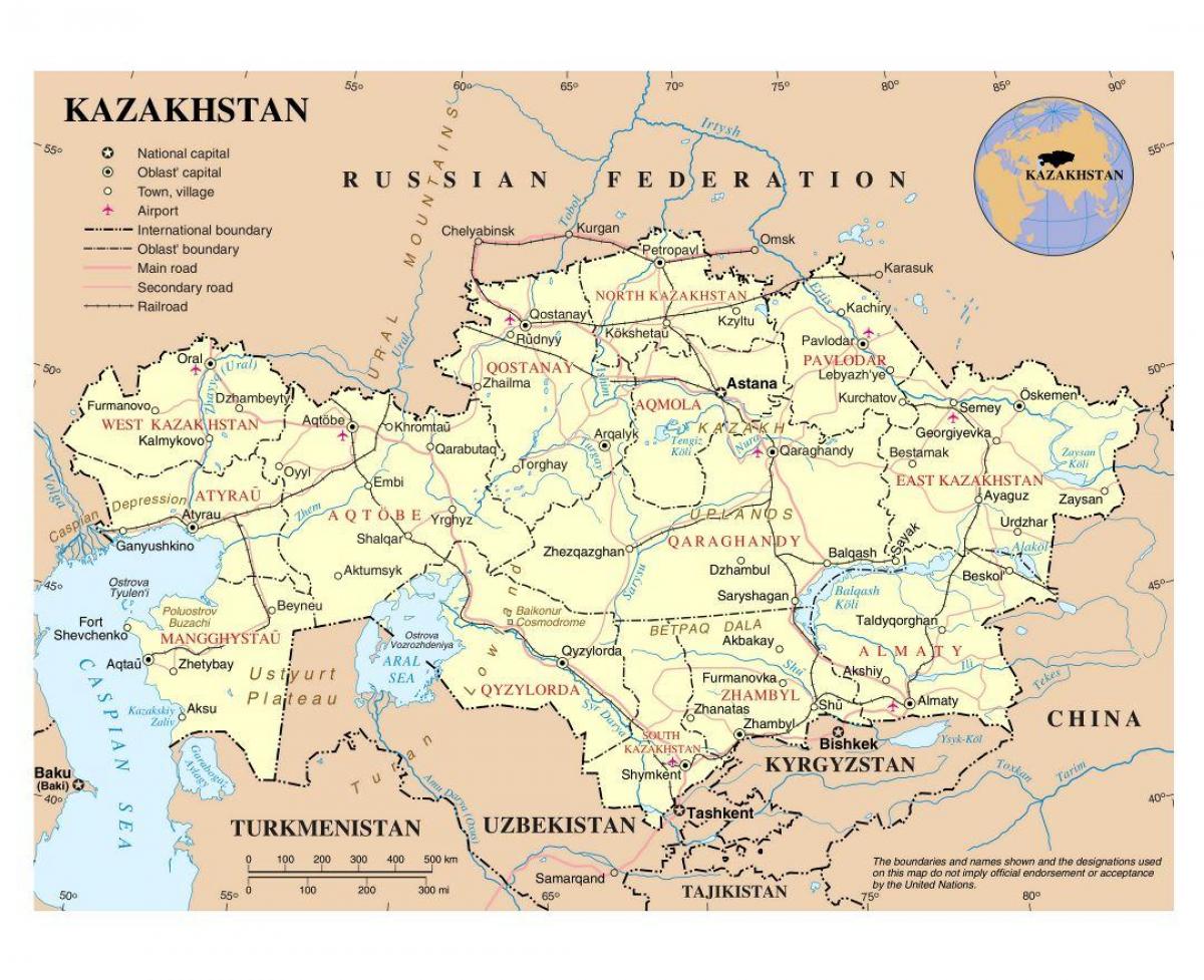 mapa Kazakhstan aireportuetan