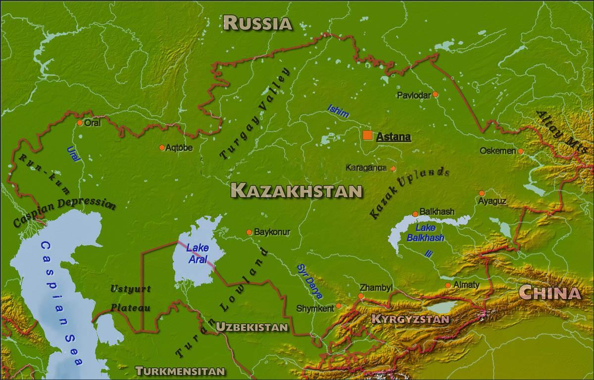 mapa fisiko Kazakhstan