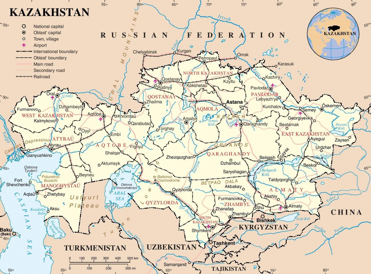 mapa politiko Kazakhstan